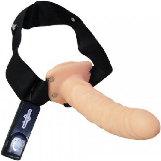 Seven Creations Realistic Hollow Strap On Vibrator Harness με Dildo 20cm στο χρώμα του δέρματος
