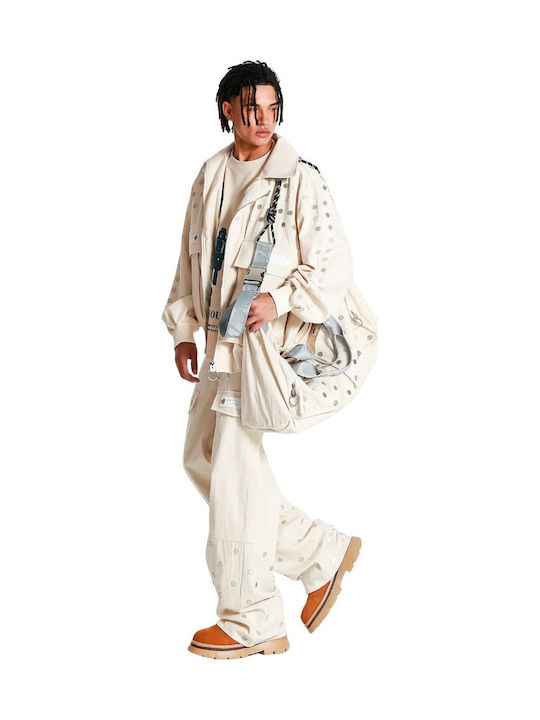 Mod Wave Movement Fabric Women's Shoulder Bag Beige