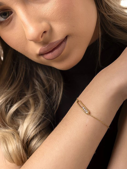 Oxzen Women's Gold Plated Steel Bracelet with Zircon