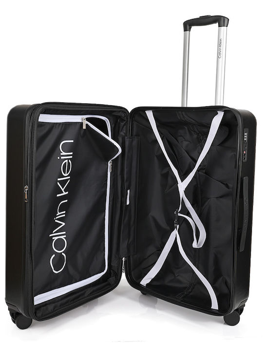 Calvin Klein Μεσαία Βαλίτσα Ταξιδίου Σκληρή Μαύρο με 4 Ρόδες