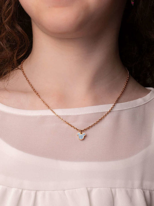Disney Necklace Made of Pink Gold Plated Steel with Zircon