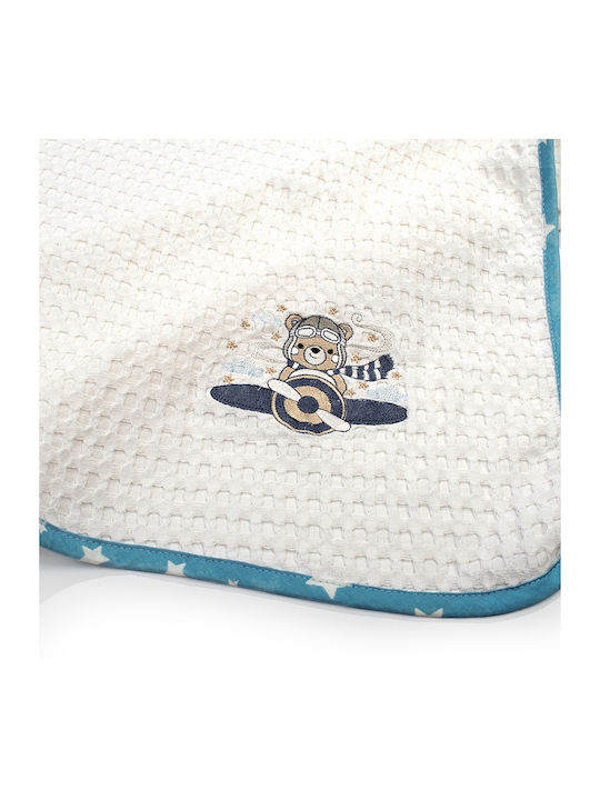 Dimcol Nursery Swaddling Blanket Aviator Waffle White with Animal 80x110cm