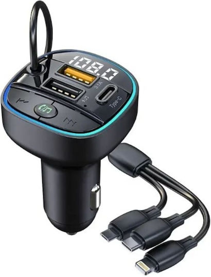 Încărcător Auto Usb Rgb Led 7 Culori 3-in-1 Port 15w Încărcare Rapidă Model C39