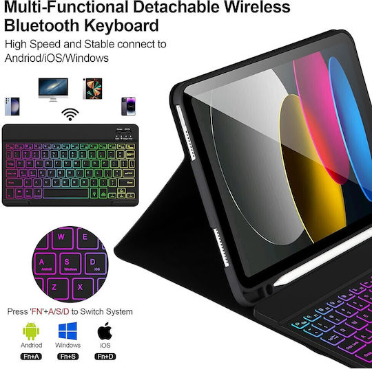 Bluetooth Keyboard Case RGB Backlight Air 11 2024 2025 iPad Air 10.9 2020-2022 Black