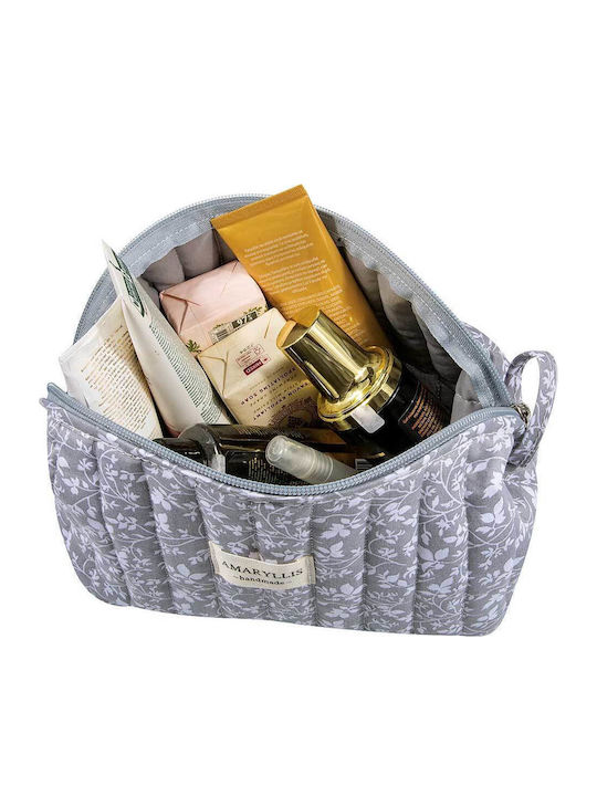 Handmade Cotton Large Gray Toiletry Bag Flower Amaryllis Slippers Greek Made