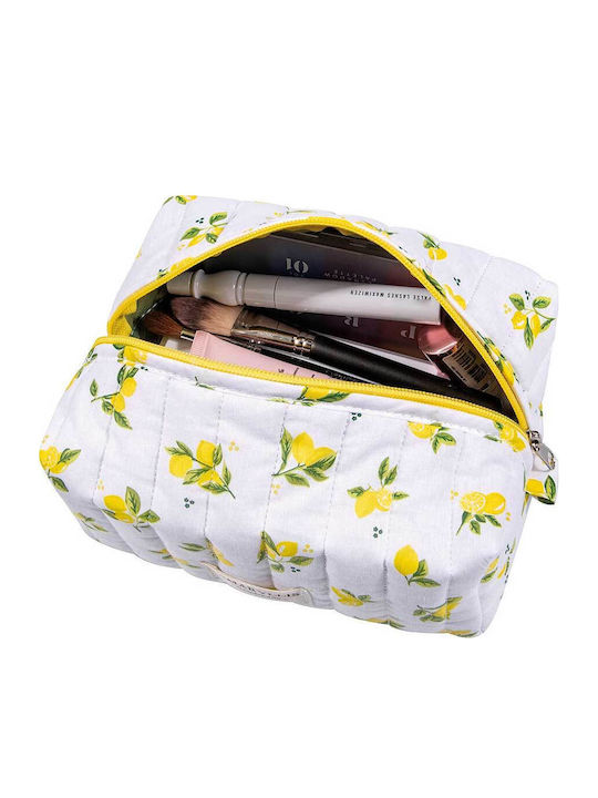 Handmade Cotton Large Toiletry Bag Lemon Print Amaryllis Slippers Greek Made