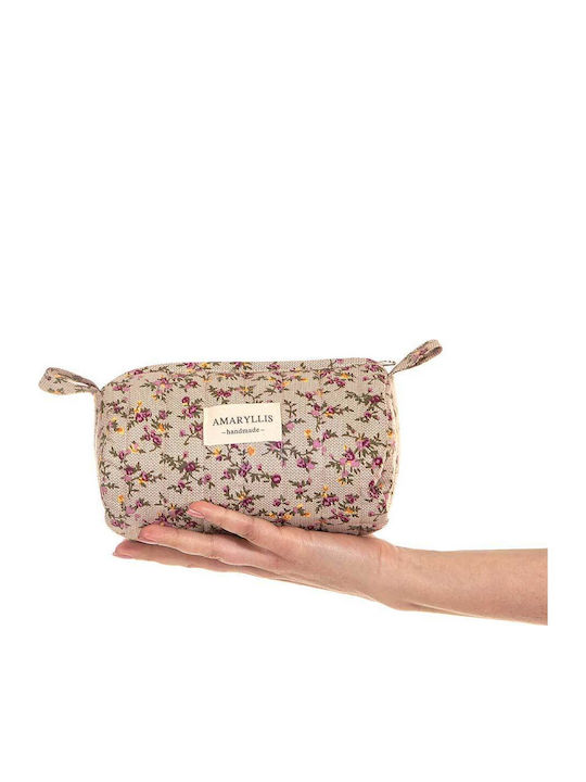 Handmade Cotton Toiletry Bag Small Trunk Mocha Flower Amaryllis Slippers Greek Made