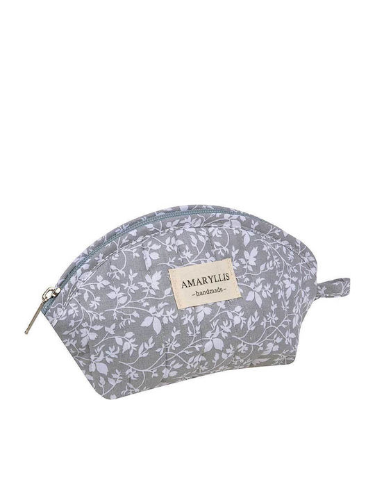 Handmade Cotton Toiletry Bag Wallet Gray Flower Amaryllis Slippers Greek Made