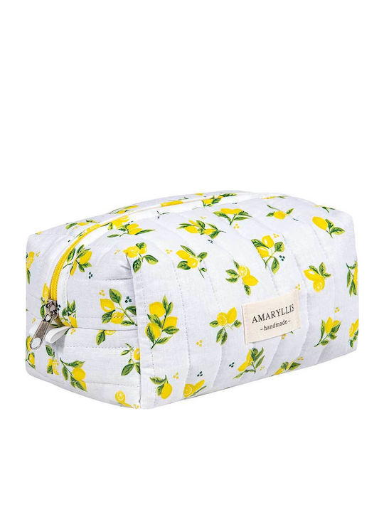 Handmade Cotton Large Toiletry Bag Lemon Print Amaryllis Slippers Greek Made