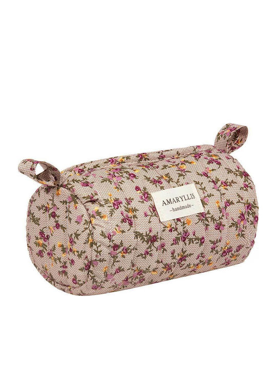 Handmade Cotton Toiletry Bag Small Trunk Mocha Flower Amaryllis Slippers Greek Made