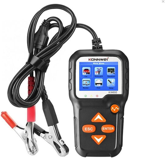 Konnwei KW-650 Digital Battery Tester with Crocodile Clips 6V/12V