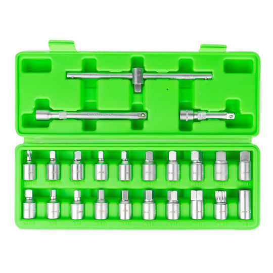 JBM Bit-Stecknüsse mit Bits Spline, Torx, Platz und Antriebsvierkant 1/4'' Set 23Stück