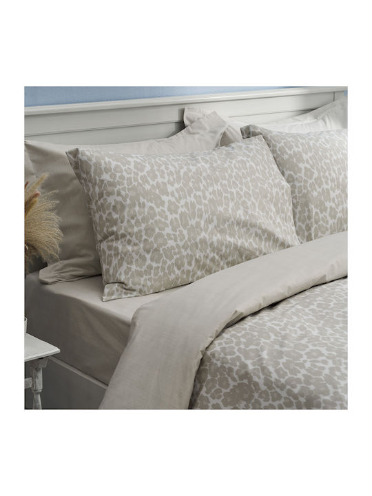 Charalambidis Textiles Leopar Σεντόνι Διπλό 200x260εκ. Μπεζ