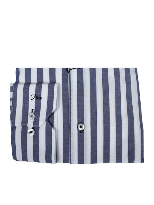 Langärmeliges Herrenhemd in Normale Passform Gestreift Blau 7-N126.0058-Blue-M