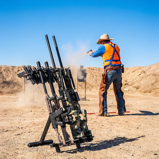 Vevor Heavy Duty Portable Folding Steel Gun Rack Carbines Firearms Free Standing Indoor Outdoor Display Gun Storage Holds Up To 7 Pistols 4 Carbines Or Shooting Hunting Guns