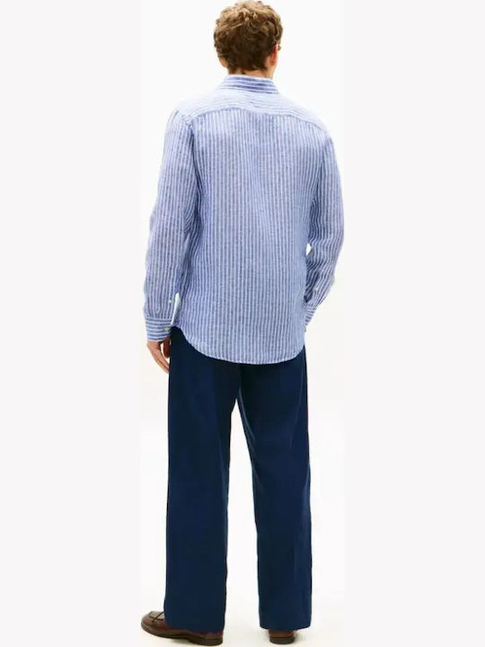 Long Sleeve Linen Shirt in Regular Fit Striped Blue