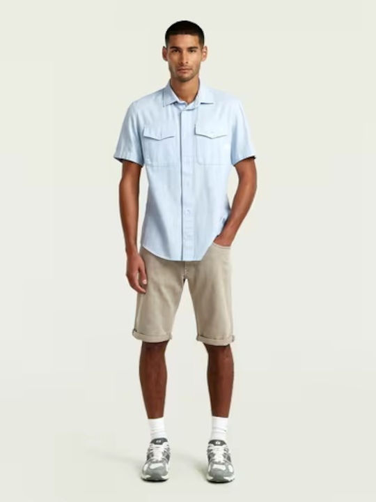 Short Sleeve Shirt in Narrow Fit Light Blue