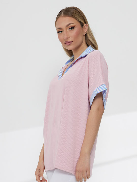 Women's Short Sleeve Pink Blouse