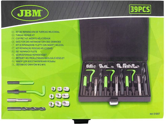 JBM 51897 Комплект за Поправка на Резби от Желязо 12x1.70 / 14x2.00 / 16x2.00мм 32бр