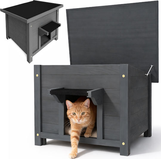 Bakaji Gray Wooden Pet House Opening Roof 60x58x47cm 02001886