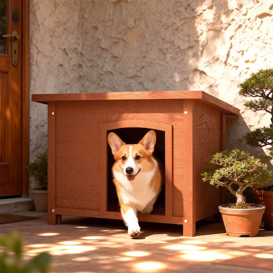 Bakaji Wooden Dog House M Outdoor Opening Roof Pets 85 x 58 x 58 Cm 02001888