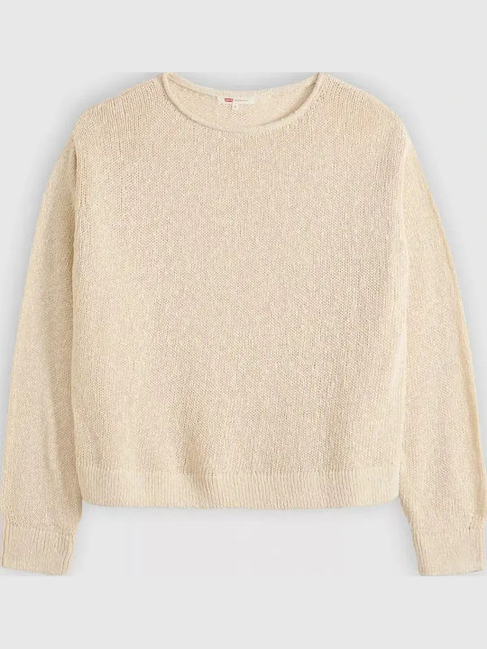 Damen Langärmelig Baumwollpullover in Creme Farbe