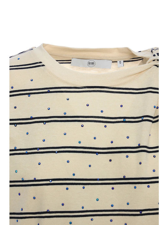 Women's Cotton Short Sleeve Striped Blouse Blue-navy