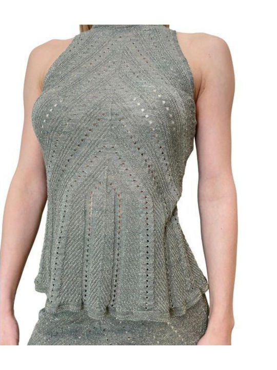 Women's Sleeveless Blouse with Neck Tie Green