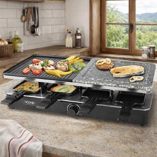 Hoomei Επιτραπέζια Ηλεκτρική Ψησταριά Raclette Λείας και Αυλακωτής Πλάκας 1400W 46x23εκ.