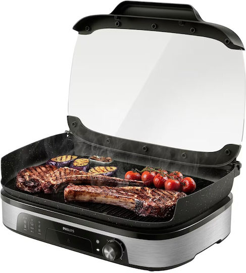 Philips Tabletop Electric Grill with Smooth and Grooved Plate 2400W with Lid and Adjustable Thermostat 15.8x15.8cm