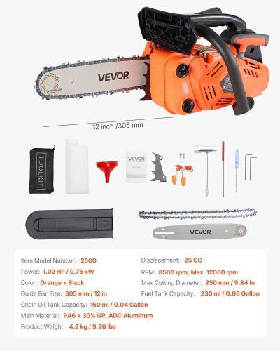 Vevor Gasoline Chainsaw 4.2kg with Blade 30.48cm and Easy Start