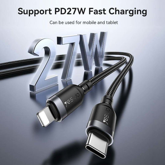 Yesido Braided USB-C to Lightning Cable 27W Μαύρο 3m