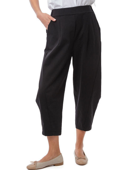 Μαύρο Cropped Βαμβακερό Παντελόνι