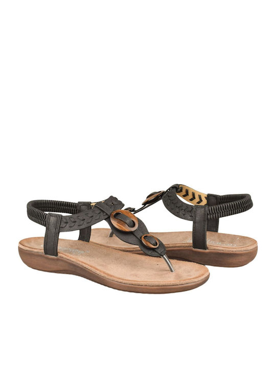 Damen Anatomisch Flache Sandalen Schwarz