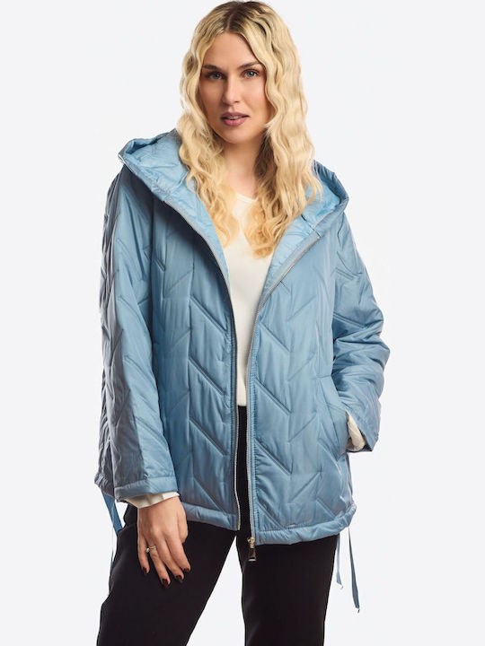 Kurze Damenjacke für Winter Hellblau