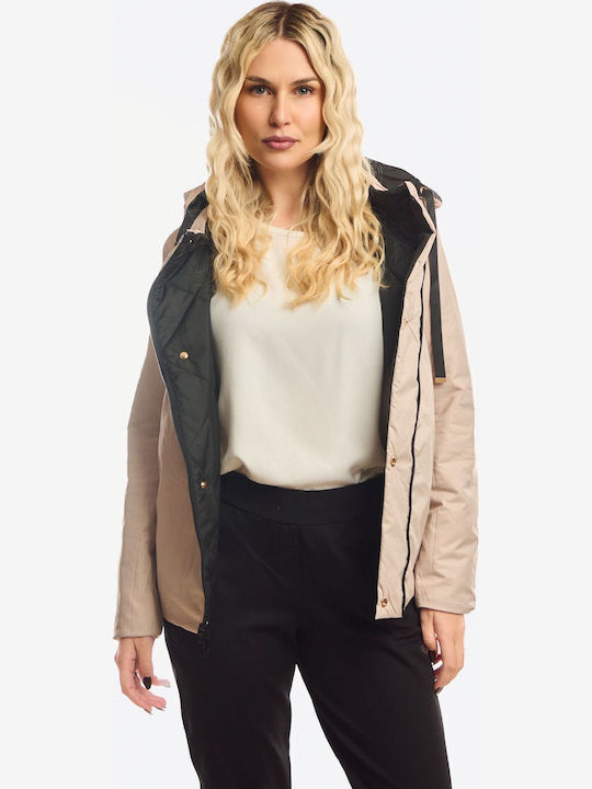 Short Women's Double Sided Jacket for Winter Black