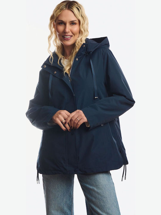 Kurze Damenjacke Beidseitig Für Winter Blau
