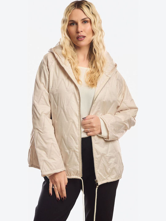Kurze Damenjacke für Winter Beige