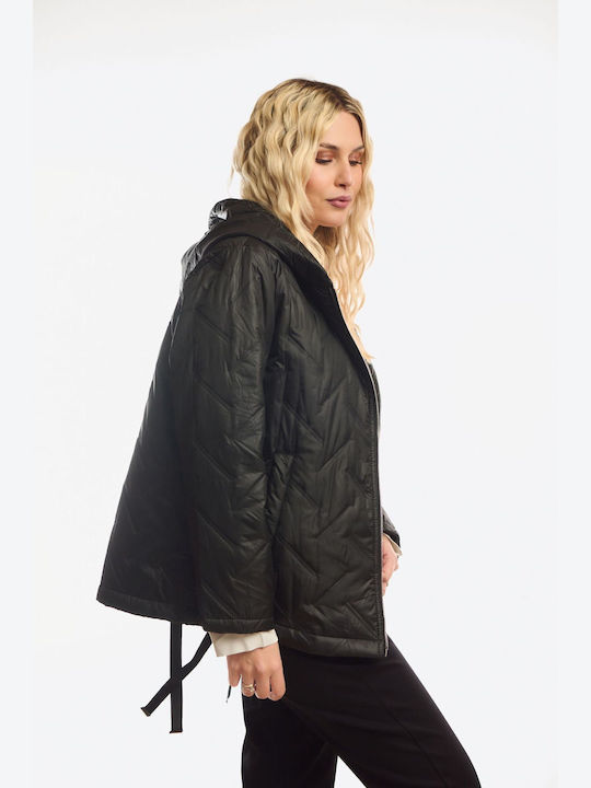 Short Women's Jacket for Winter Black