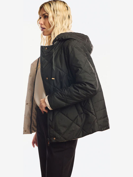 Short Women's Double Sided Jacket for Winter Black