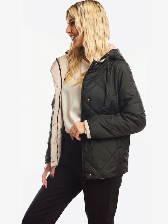Short Women's Double Sided Jacket for Winter Black