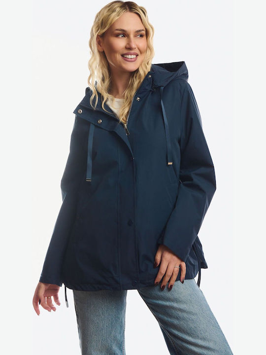 Kurze Damenjacke Beidseitig Für Winter Blau