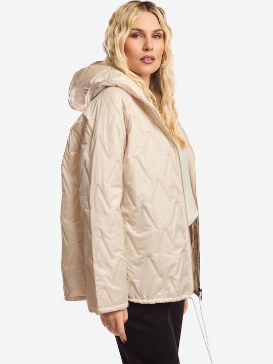 Kurze Damenjacke für Winter Beige