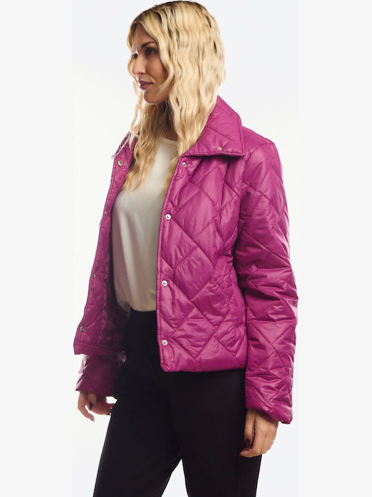 Short Women's Jacket for Spring/Autumn Fuchsia