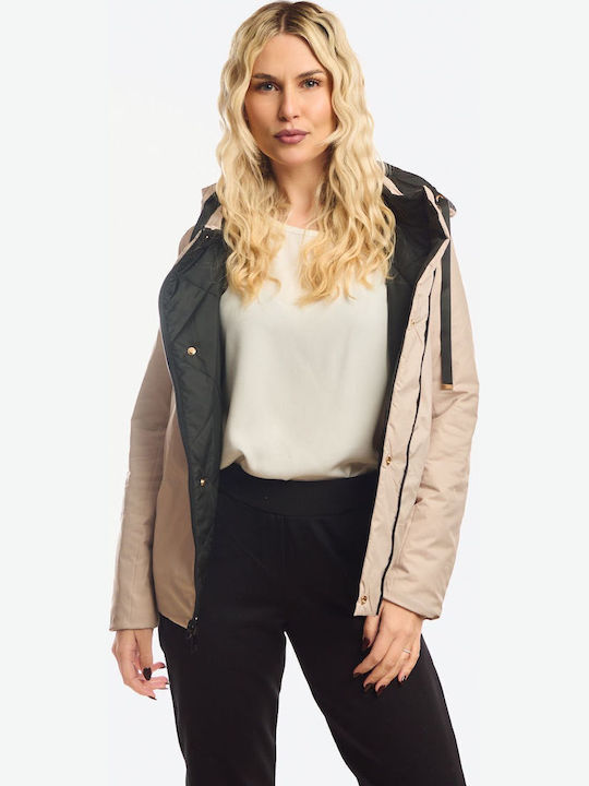Short Women's Double Sided Jacket for Winter Black