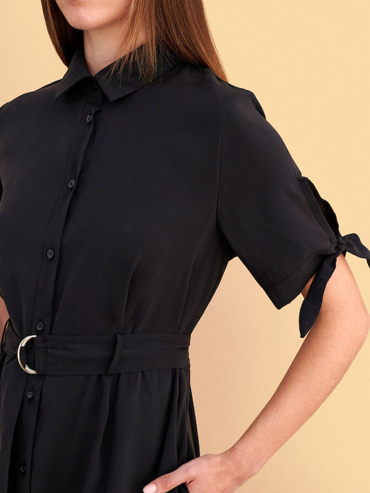Summer Midi Shirt Dress Black