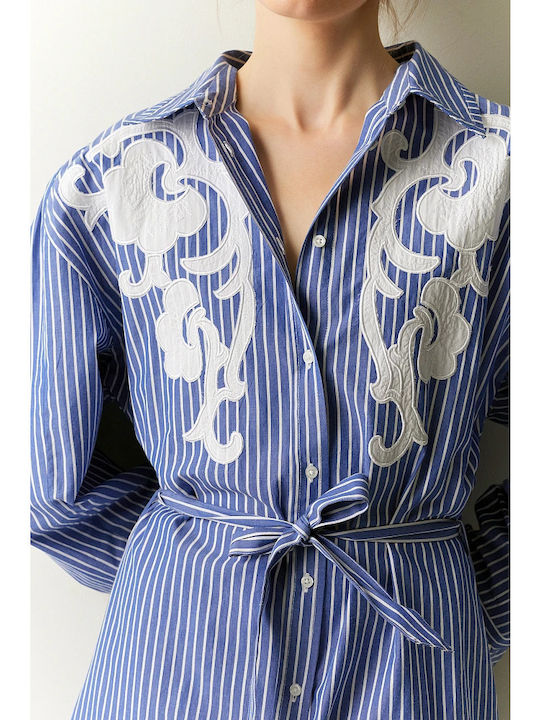 Rochie-Cămașă Midi Albastră