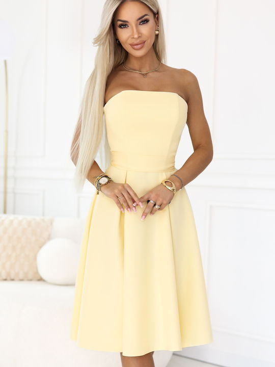 Καλοκαιρινό Midi Φόρεμα για Γάμο / Βάπτιση Strapless Pastel Yellow