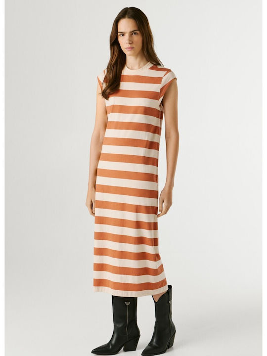 Summer Midi T-Shirt Denim Dress with Tearing Bronze-Beige