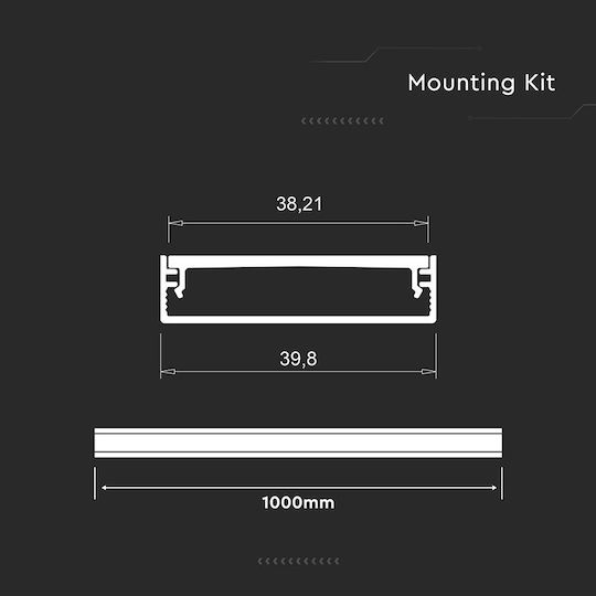 Профил Алуминий Широк 40x10mm Led Ленти Опал Капак 2m V-tac 24100